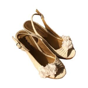 CL by Laundry Cream Wedges with Floral Accent